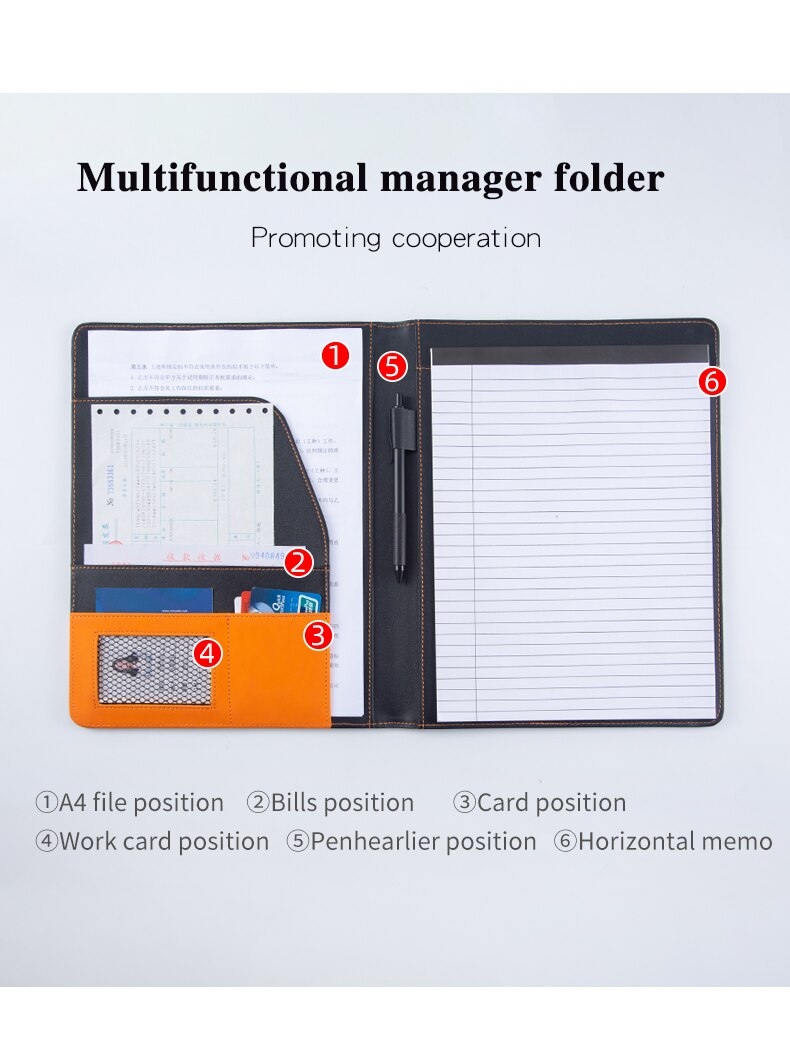 A4 Multi-function Leather Document Organizer File Folder,Portfolio padfolio PU Leather for Documents