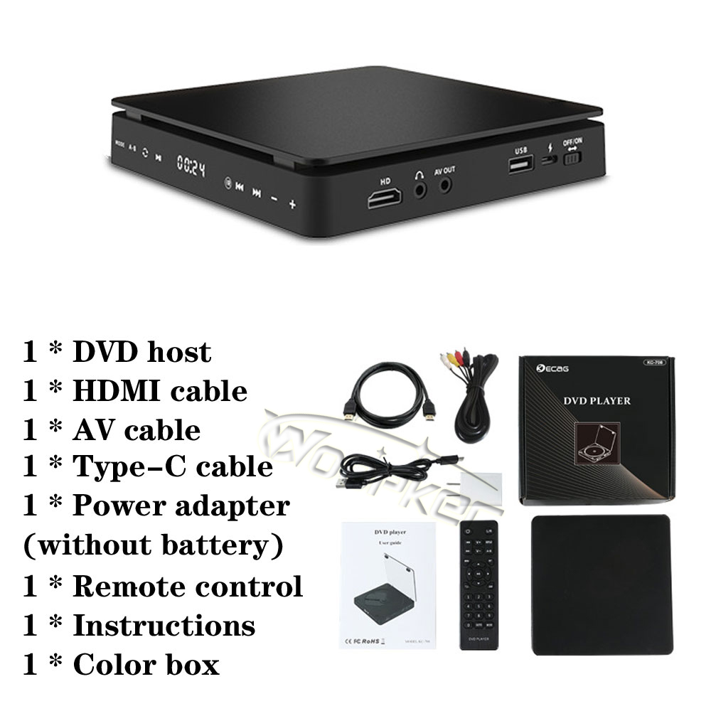 Woopker DVD Player HD Player HDMI AV Connection With USB input Headphone Output touch LED Screen HD 1080P Type-C 5V / 2A
