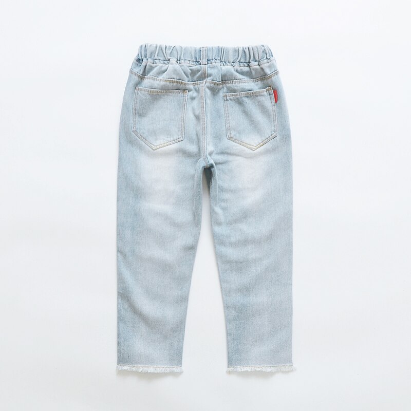 Piger flået jeans forår sommer efterår stil trend denim bukser til børn catoon distraheret hul bukser i 3-14 år