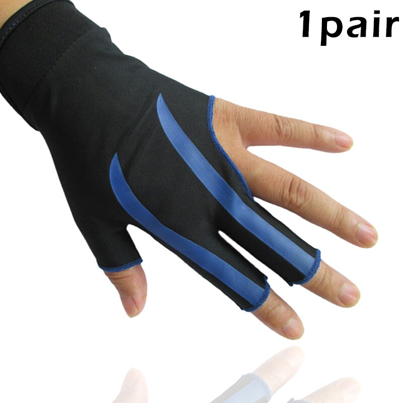 Gants de queue de billard ouverts, 1 paire, 3 doigts, antidérapants, absorbant la sueur, SEC88: Bleu