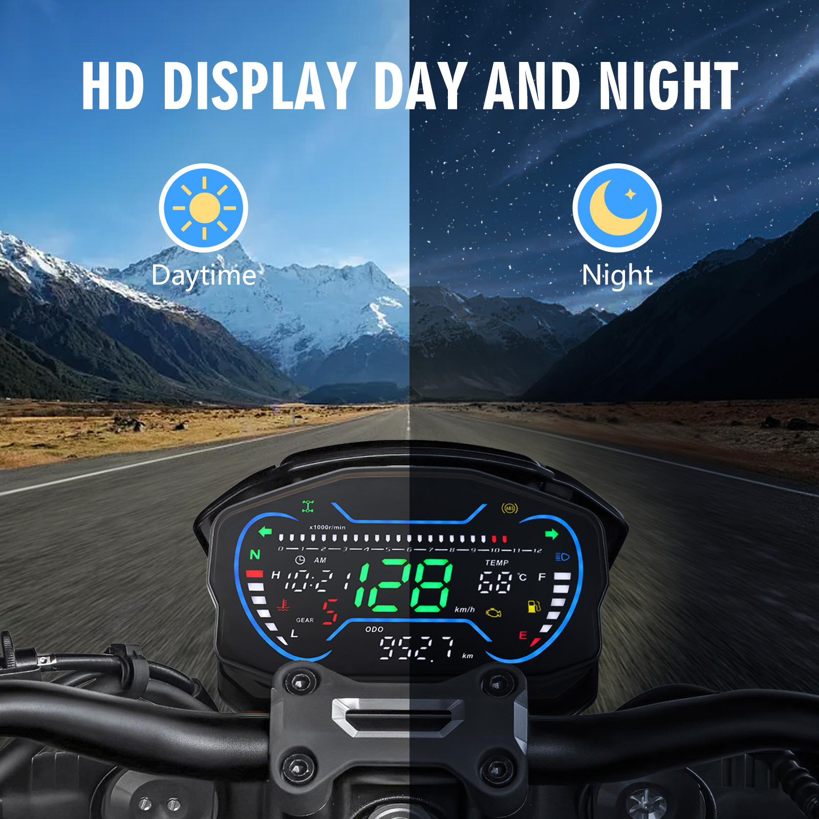Medidor de 12000 RPM para motocicleta, velocímetro Digital LCD, odómetro, tacómetro, medidor de combustible, tablero de moto Km/h, medidor de velocidad MPH personalizado