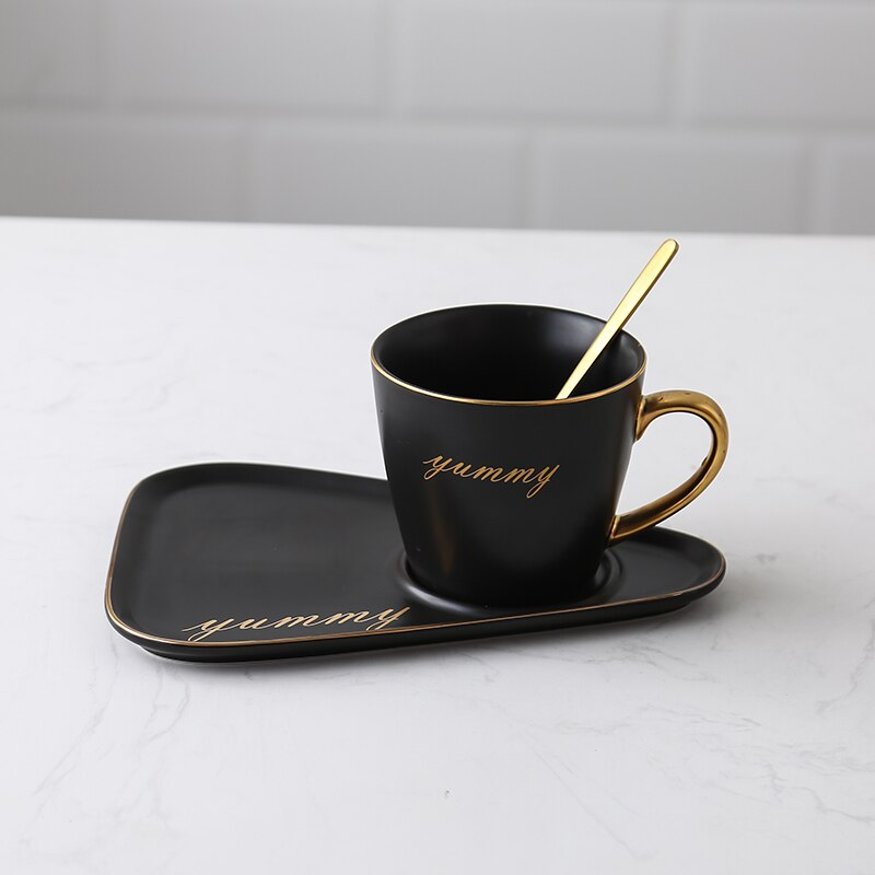 Europäische Luxuriöse Keramik Kaffee Tasse teetasse Büro Tee tasse einstellen Milch Tee Tassen Geburtstag Paare Freunde Mit Löffel Kasten: Schwarz