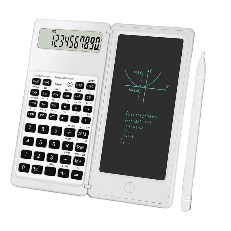 Scientific Calculator 10-Digit LCD Display Engineering Calculator with Writing Tablet for High School and College: white
