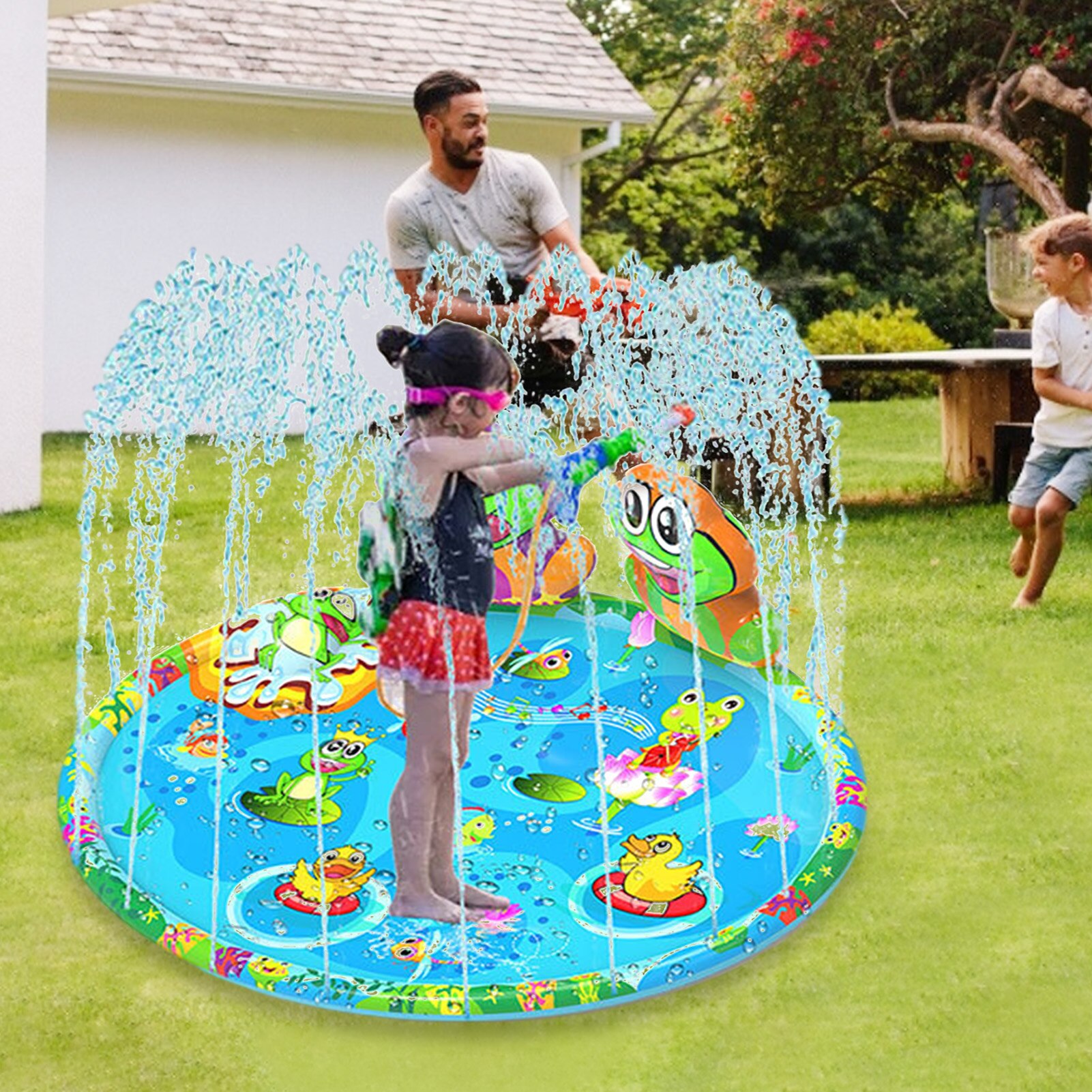 Summer Outdoor Garden Play Game Pad Mat Frog Splash Mat Water Spray Outdoor Lawn Children Water Toy Sprinkler Pad