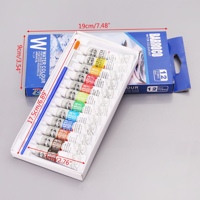 12 farver rør 6ml maling rør tegning maleri akvarel pigment sæt med pensel kunst forsyninger