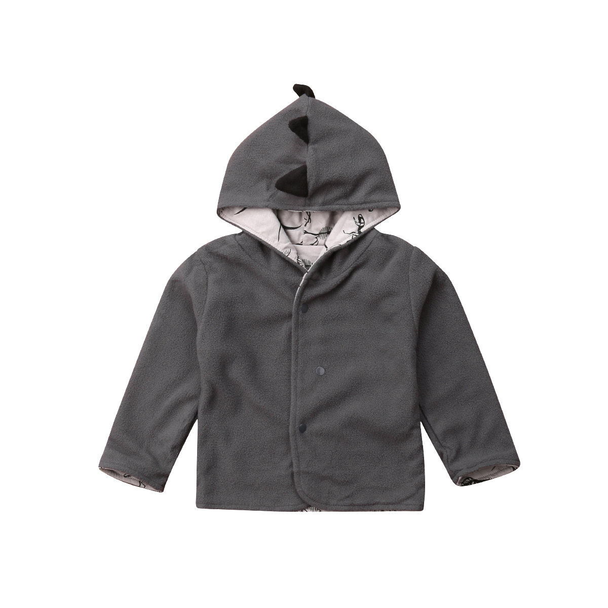 Dinosaurus Kids Baby Jongen Meisje Jassen Grijs Katoen Hooded Fleece Voorkant Open Fall Winter Lange Mouwen Jas Jas Top: 2T