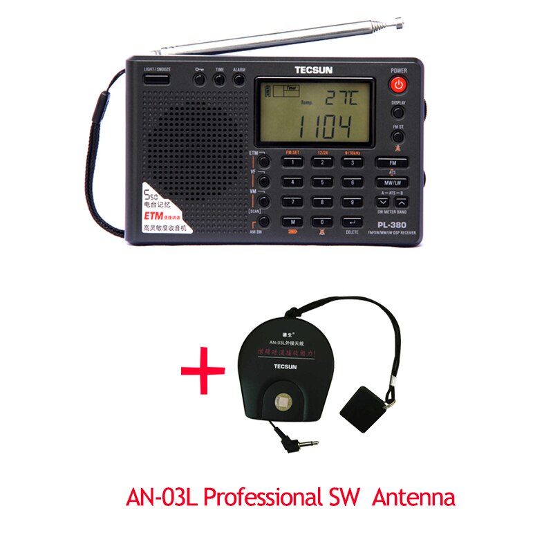 Tecsun PL-380 Radio DSP with AN-05L SW Band External Antenna Fm Am Stereo World Band Receiver VS Tecsun PL-310ET: Black with antenna