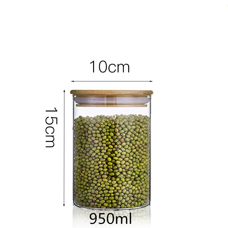 Glasburkar med bambulock mini kaffe socker te burk spannmålsdispenser flaska glasburkar förseglad förvaringstank: 15 x 10cm 950ml