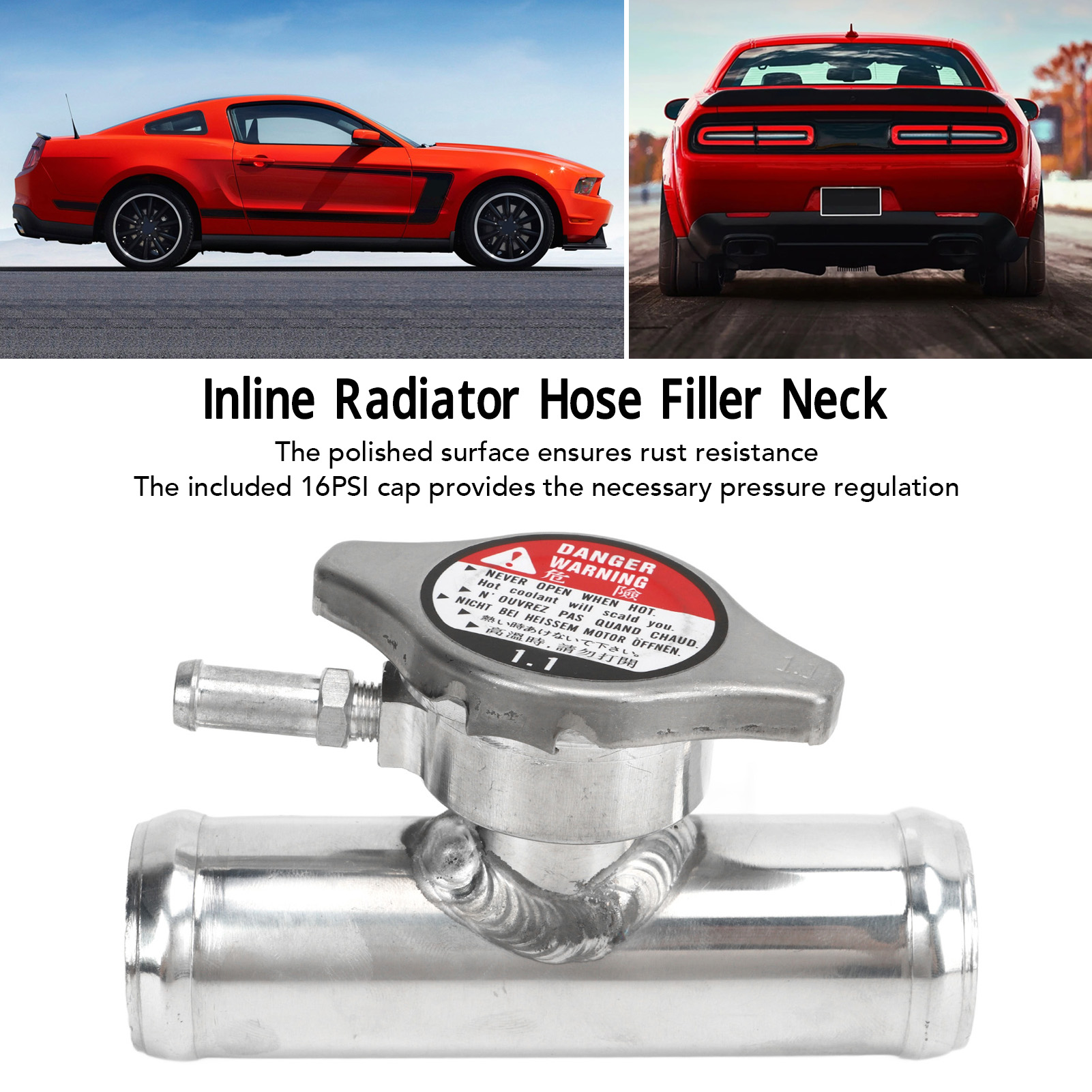 Cuello de llenado de refrigerante Cuello de llenado de manguera de radiador 32 mm Eficiente Aluminio T6061 resistente a altas temperaturas con 16 PSI para automóviles
