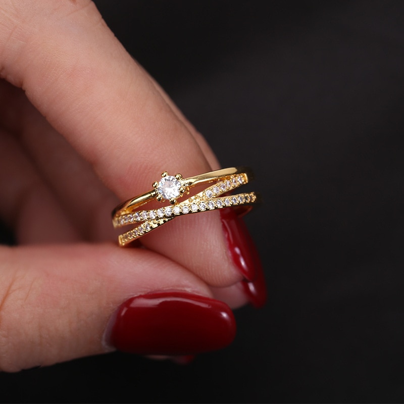 Frauen Luxus glänzend Ringe Braut setzt Zirkonia Kristall Zucht Öffnung Finger Ring Schmuck sehr klein Kreis Elegante