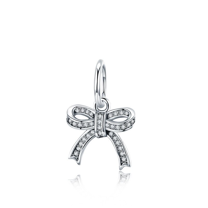 100% 925 Sterling Silver Sparkling Bow Knot Pendant Charm Fit Original Bracelet Pendant Authentic Women Jewelry C775: C775