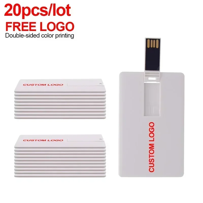 20szt/lot Karta kredytowa Pendrive USB 2.0 Pendrive 64GB 32GB 16GB 8GB 4GB Pamięć Pen Drive Usb Niestandardowe logo Prezenty biznesowe: Kolba / 256 milionów