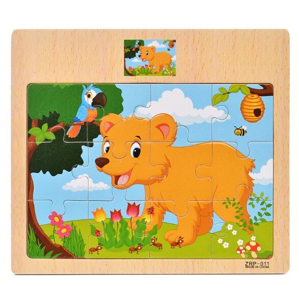 Kids Wooden Puzzles 12 Slice Cartoon Animals Traffic Jigsaw For Children Montessori Toys Educational Learning Game MG150: MG150-011