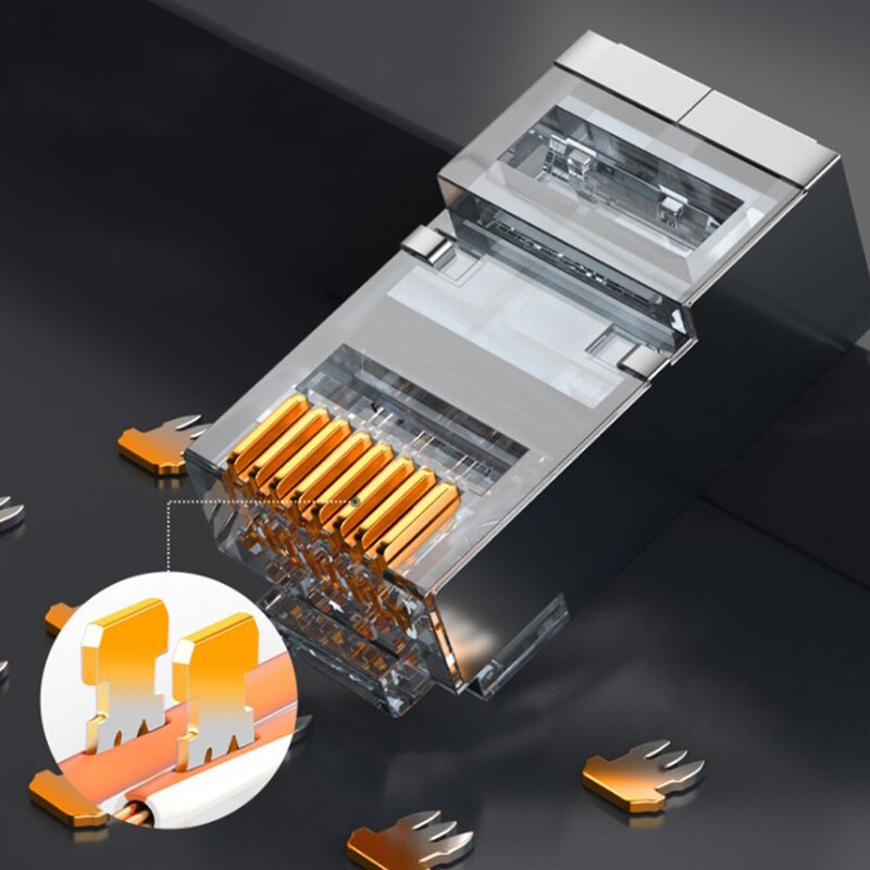 10pcs RJ45 Pass Through connectors 8P8C 50UM Plate Shielded Network Modular Plug