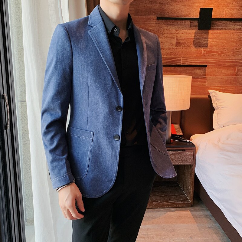 British Style Solid Color Men Blazers Slim Business Casual Suit Jacket Wedding Groom Dress Coat Male Street Wear Social Jacket