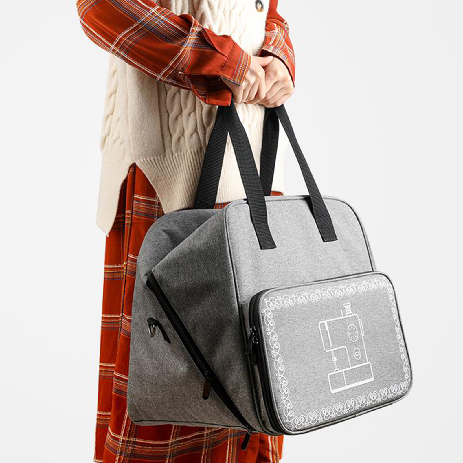 Foldable Sewing Machine Carry Case Padded Storage Cover Bag with Extra Pockets