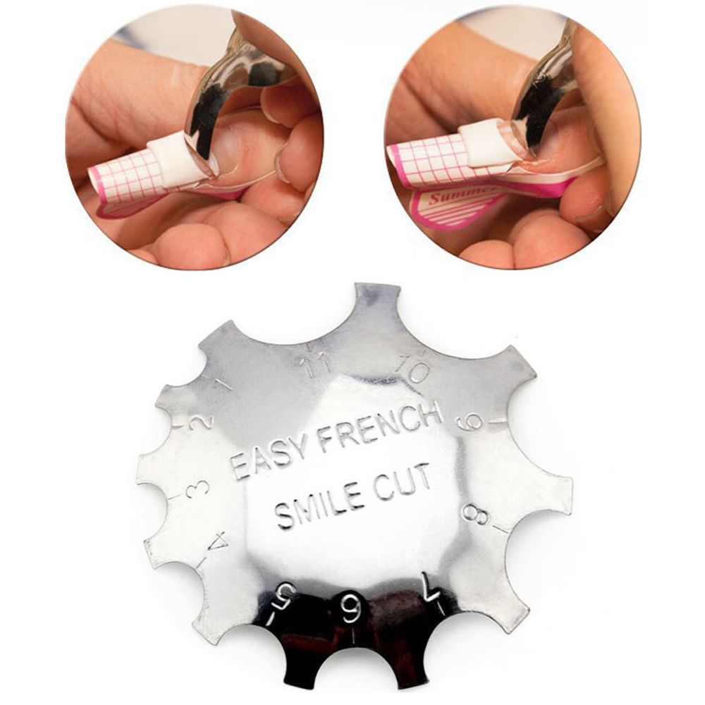 Pro 9 størrelse mandel form tips manikyr kanttrimmer easy french smile cut v line fransk spiker cutter akryl rosa hvit verktøy: Annen