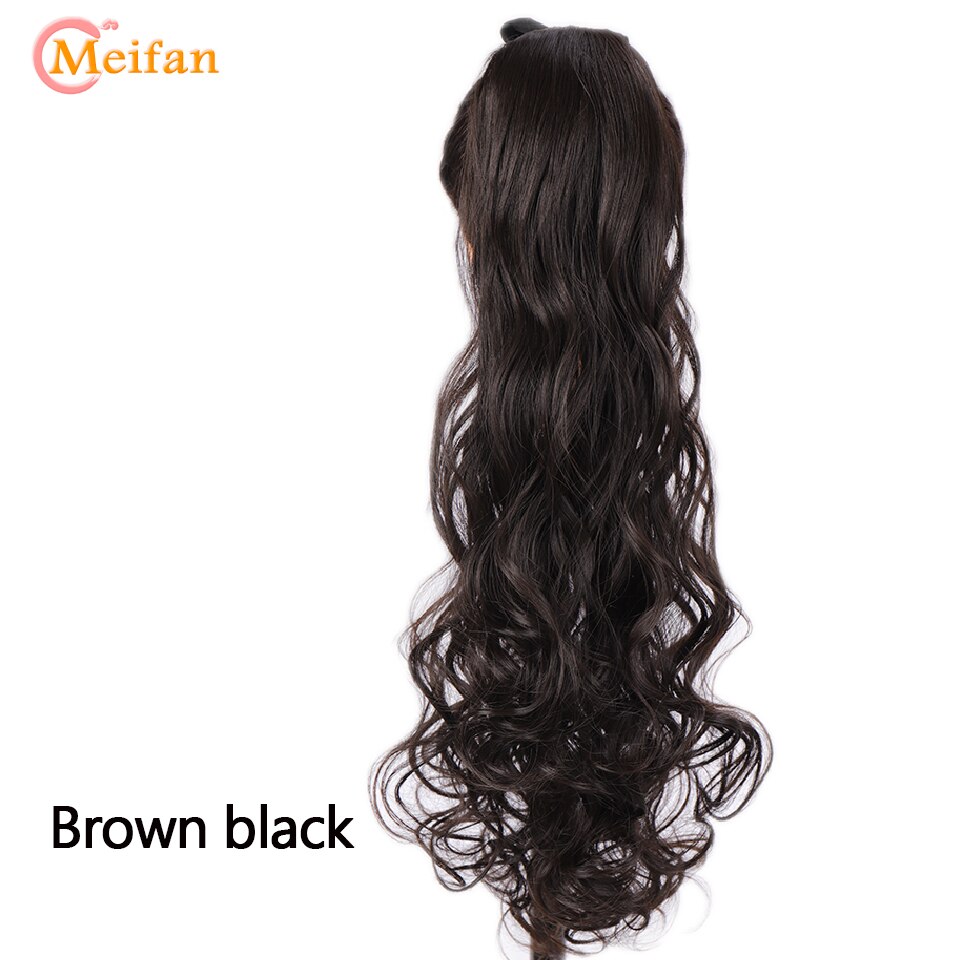 MEIFAN-coletero largo ondulado rizado, extensión de cabello con cordón, postizo sintético Natural con horquillas: 4 / 28 pulgadas