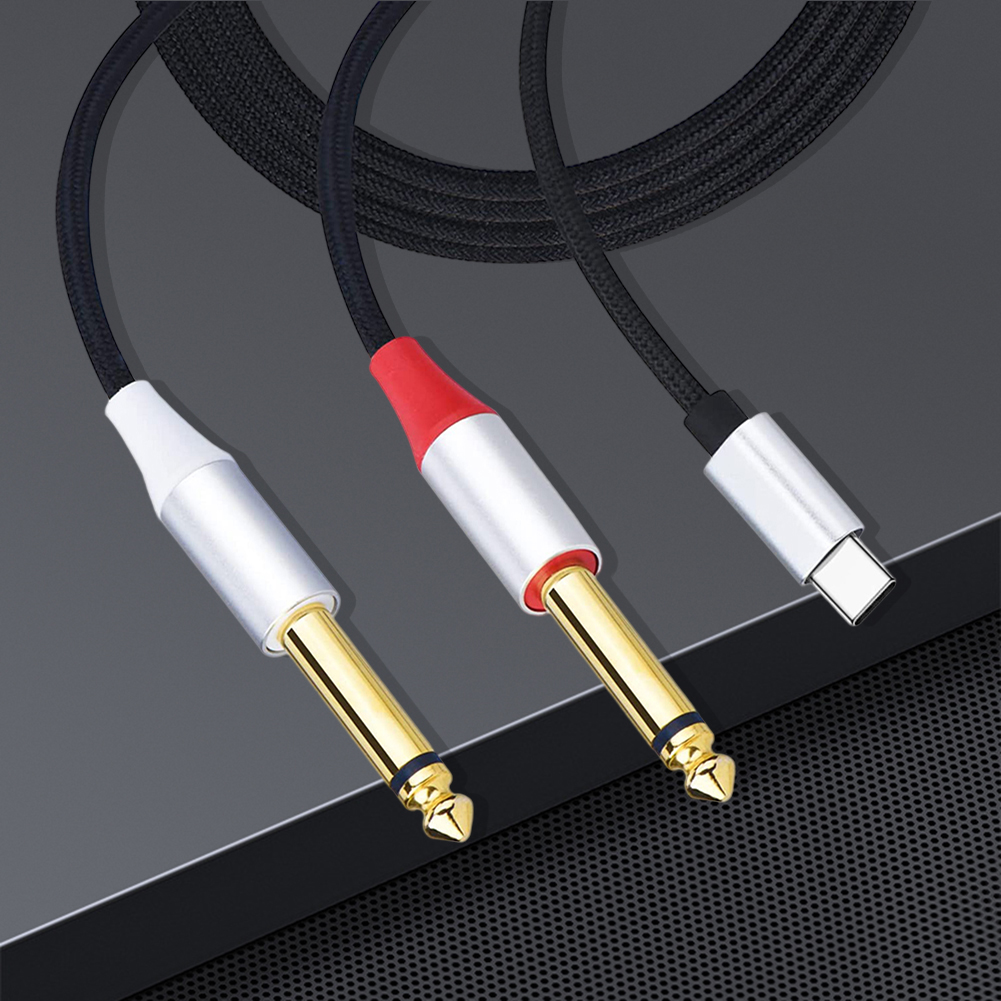 Cable adaptador USB C a 6,35mm 1/4 pulgadas, divisor Y tipo C a doble Cable de Audio TS de 6,35mm y 1/4 pulgadas para tableta, portátil, amplificador de teléfono