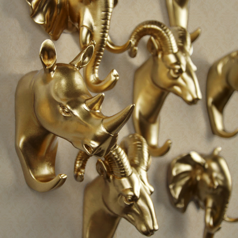 3D dierenkop muur haken Goud Herten muur haak woonaccessoires resin coat hook pared Haken voor badkamer