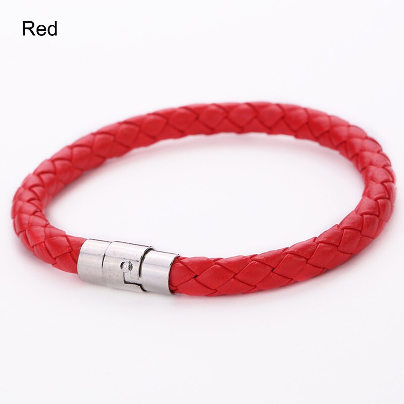 6MM PU Leather Braided Bracelet Magnetic Buckle Women Men Bracelet LXH: Red