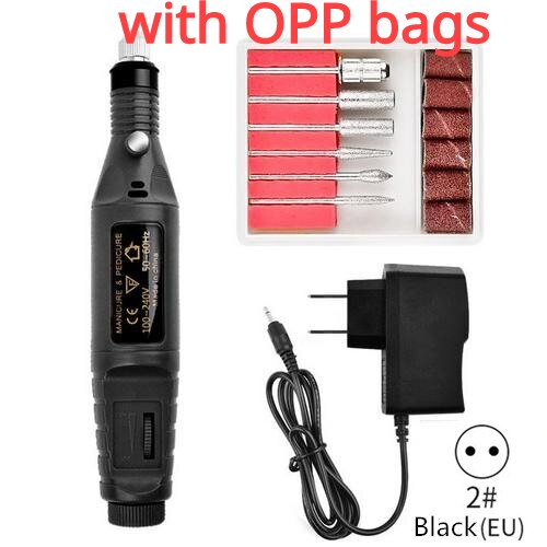 Mini máquina pulidora eléctrica para uñas, herramienta de manicura para pulir esmalte de uñas, elimina la piel muerta y pedicura: Set B black-EU