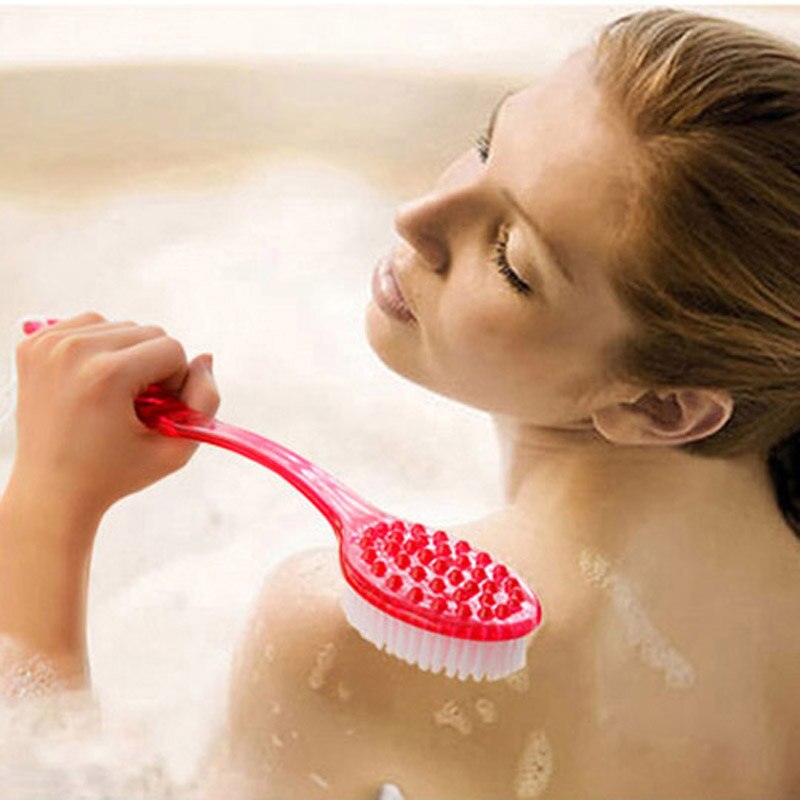 2- i -1 kropsbørstesidede bløde naturlige børster badebørste tilbage skrubber langt håndtag spa brusebad børste bad massagebørster