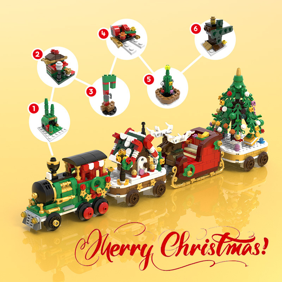 Christmas Micro Building Blocks Train Santa Claus Sleigh Carriage Christmas Tree Assembly Bricks Toys Year Kids