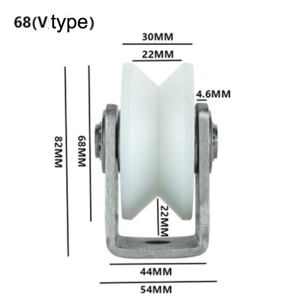 Nylon styrerulle på beslag mount 304 rustfrit stål skydeport hardware: 201 store v -typer