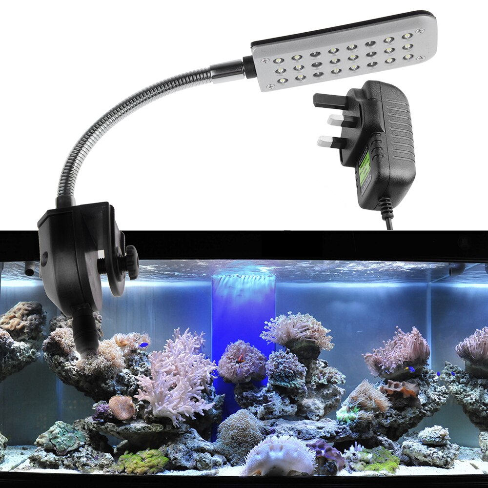 24 LED Aquarium Fisch Panzer hell Klemme Clip flexibel Weiß & Blau Beleuchtung Lampe EU EU/AU/uns/UK Stecker: UK