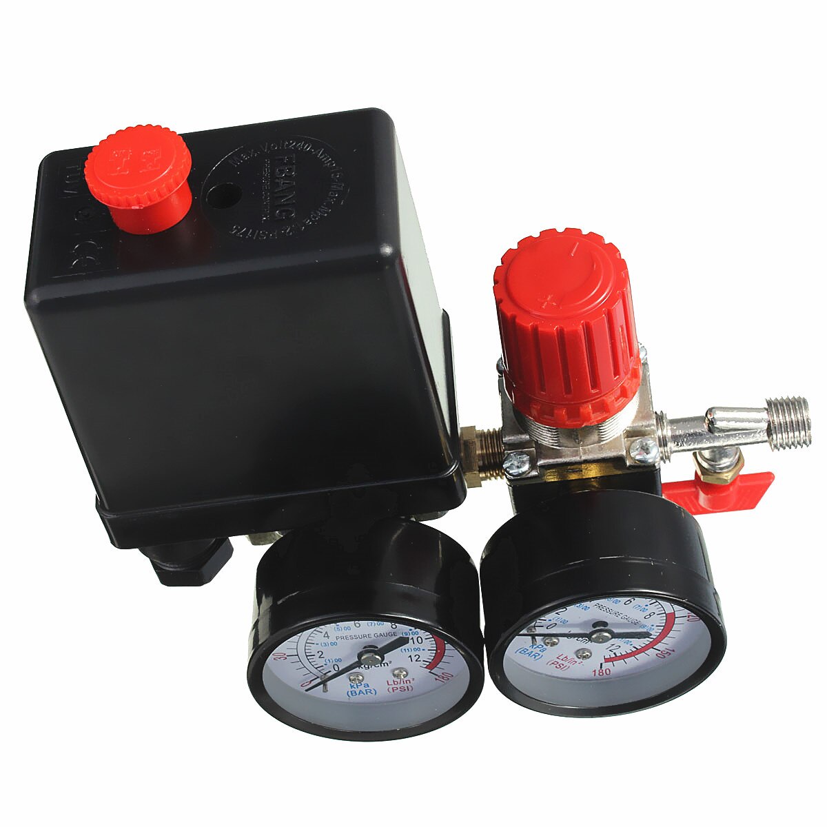240V AC Regulator Heavy Duty Air Compressor Pump Pressure Control Switch 4 Port Air Pump Control Valve180PSI with Gauge