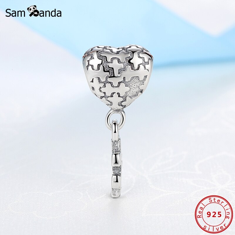 Autentyczne 100% 925 srebrny koralik urok miłość puzzle wisiorek uroki serce dopasowanie bransoletki naszyjniki kobiety DIY tworzenia biżuterii