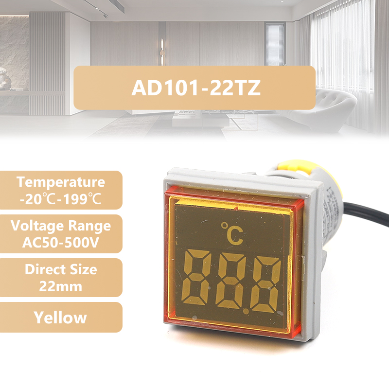 Termómetro Digital LED cuadrado redondo, luces de señal, medidor de temperatura, Sensor Detector, 20-199 Celsius, 50-500V CA, 22mm: Plata