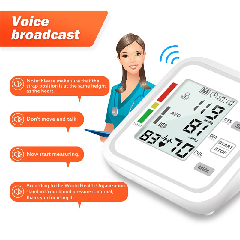 Bloed Bloeddrukmeters Druk Monitor Bovenarm Automatische Digitale Bloeddrukmeter Manchet Home Bp Elektrische Pr Tonometer