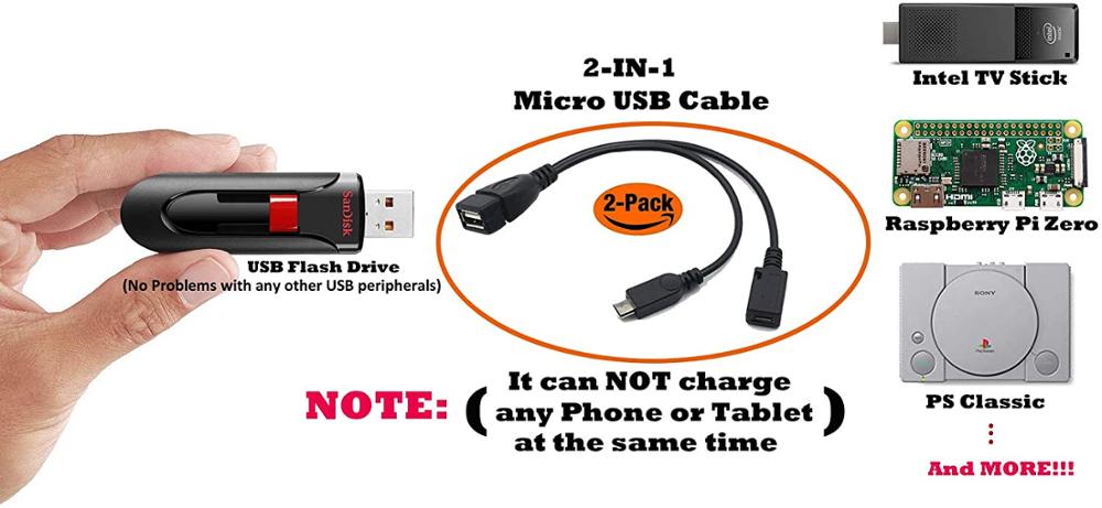 Nuolianxin 2-In-1 Micro Usb Naar Usb Adapter (Otg Kabel + Voedingskabel)-2 Pack