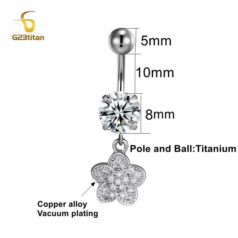 Anillo de botón de titanio hipoalergénico Chapado en plata para mujer, pendiente de ombligo, joyería para Piercing, 16G, 10mm, F136 piercing ombligo blanco pendientes de ombligo: Rodio plateado