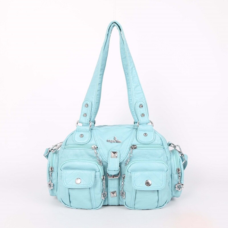 Bolso de mano de piel sintética con gran capacidad para mujer, bolso bandolera con dos compartimentos y muchos bolsillos, Angel Kiss: Light Blue