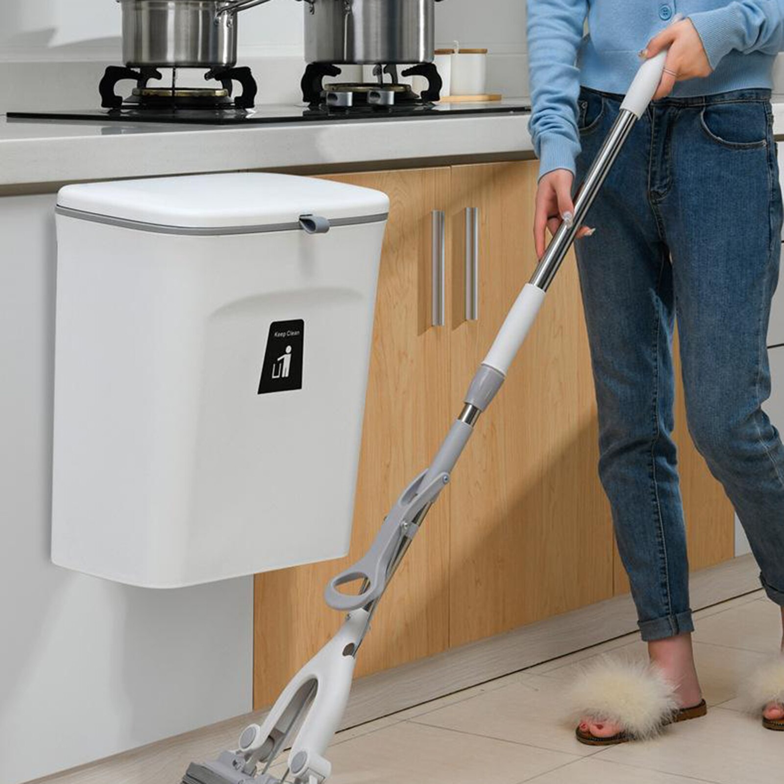 9L Trash Can ing Waste Bin under Kitchen Sink Plastic Wastebasket Over Cabinet Door Garbage Can with Sliding Lids