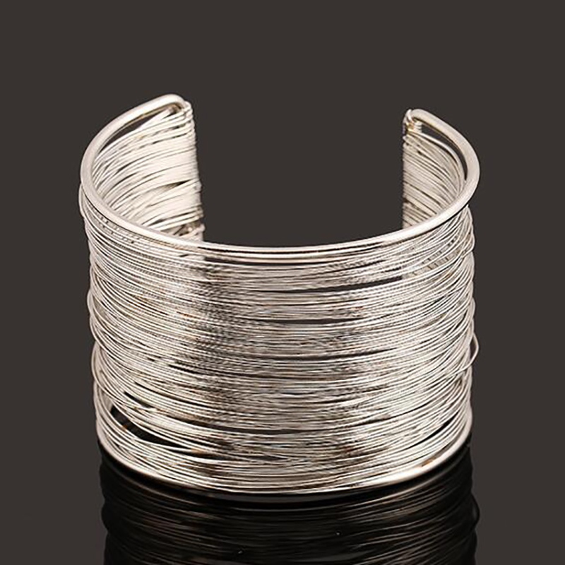 Nouveauté courbe de couleur or large ouvert Bracelets de manchette et Bracelets dames bijoux: silver