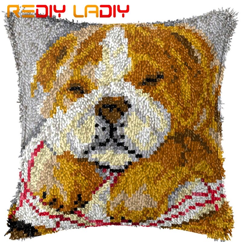 Latch Hook Cushion Kits White Puppy Printed Canvas Acrylic Yarn Crochet Pillow Case Sofa Cushion Cover Bed Pillow Hobby &amp; Crafts: BZ621