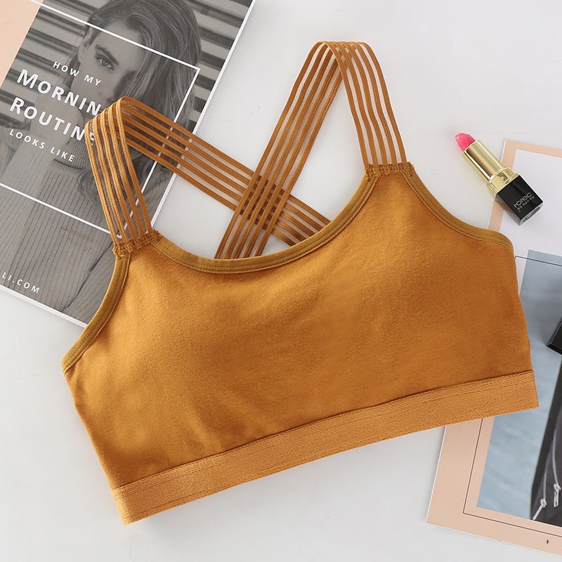 Sexy Cross Back Adjustable Bras Breathable Sport Yoga Bralette Crop Top Seamless Shockproof Fitness Underwear Girl's Push Up Bra: Yellow