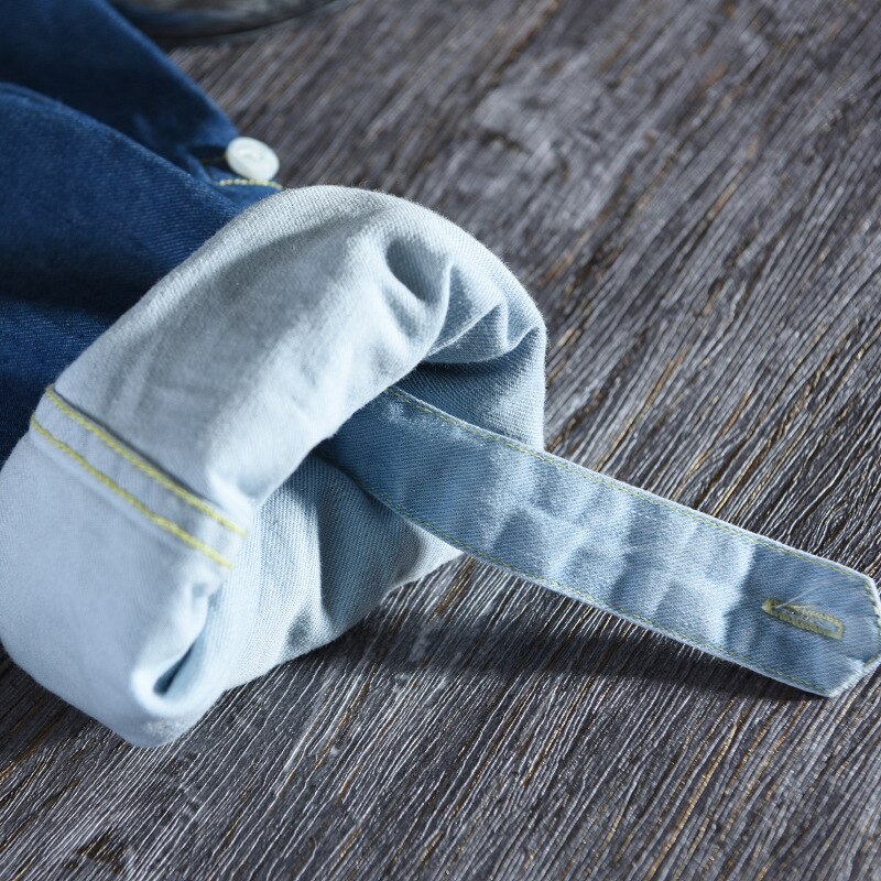 Autumn Men Cotton Denim Shirt Man Brand Long Sleeve Gradient Blue Shirts Male Casual Slim Fit Jeans Clothing