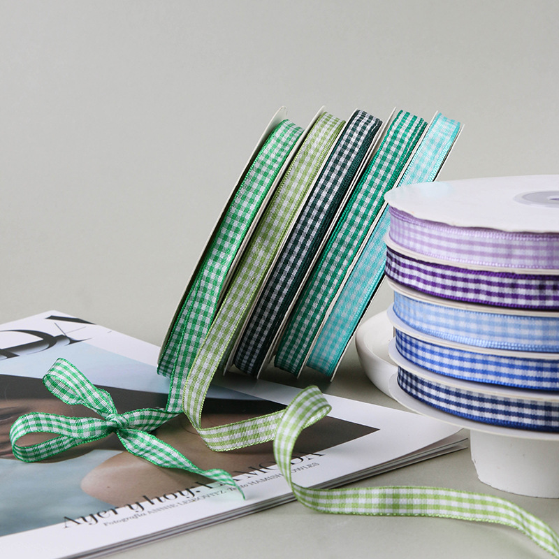 50 Yards 10mm Gingham Ribbons for Wedding Christmas Party Decorations Wrapping DIY Crafts Bow Hair Plaid Ribbon Packaging