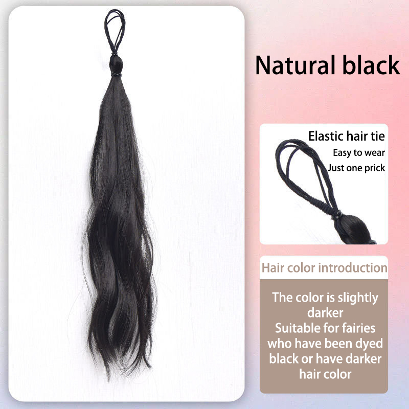 Peluca de cola de caballo a la , estilo de diadema, simulación trenzada, Peluca de cola de caballo alta femenina, cabeza de albóndiga, accesorios para el cabello, herramientas de peinado: Jet-black