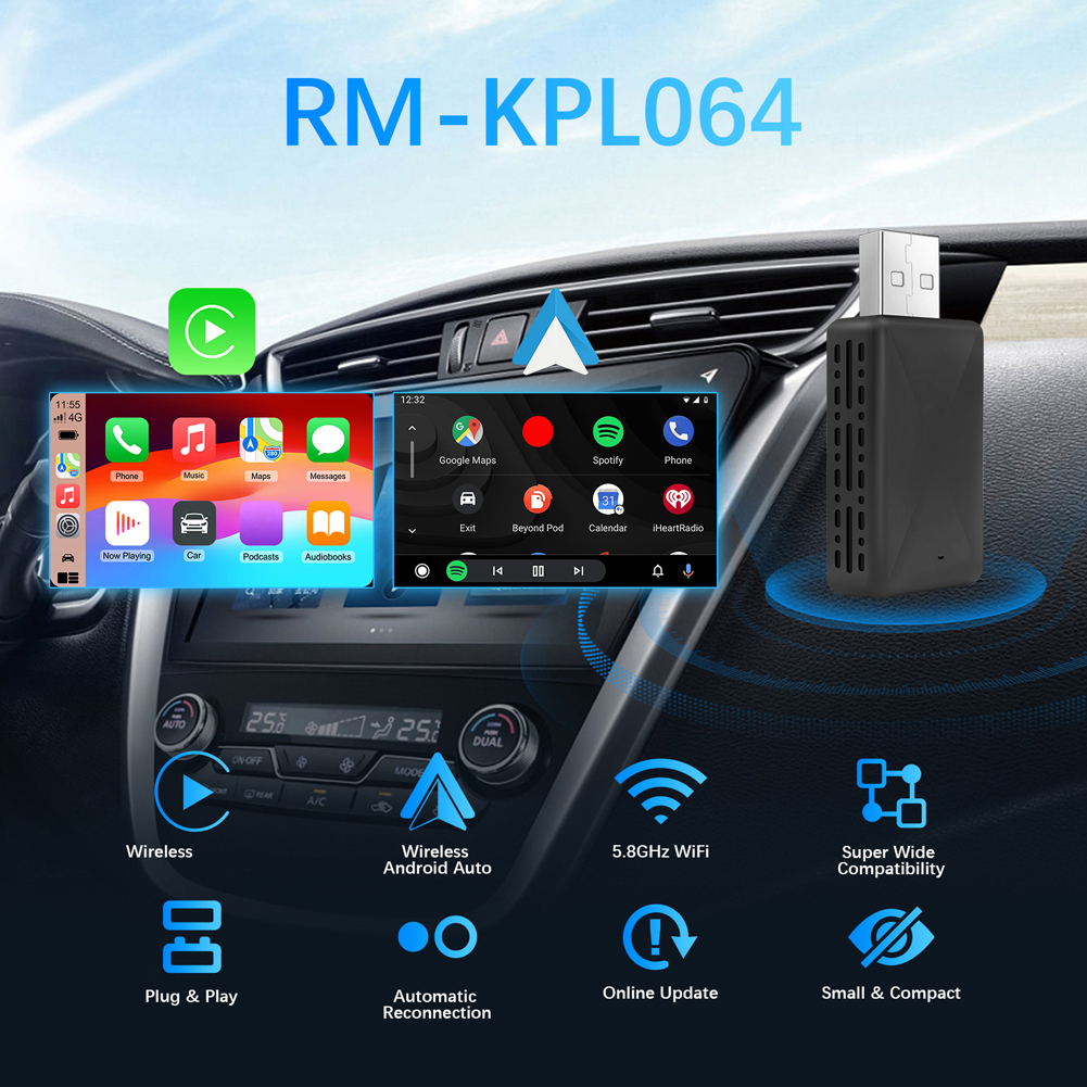 Adaptador inalámbrico 2 en 1 para Carplay, adaptador inalámbrico automático para Android, Plug and Play, WiFi, Bluetooth 5,0, conexión automática, Mini Dongle USB de 5V