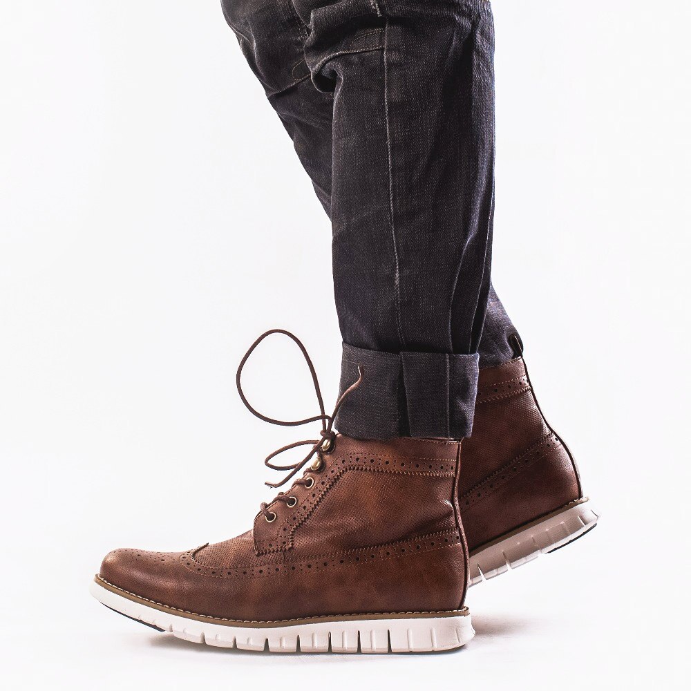 Mens Ankle Boots Lightweight PU Leather Round Toe Male Casual Shoes British Style Handmade Flat Outdoor Non Slip