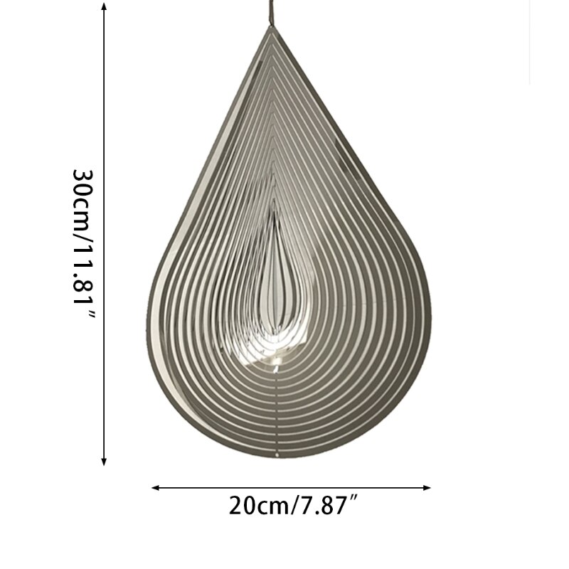 3D Hanging Wind Spinner Stainless Steel Metal Sculptures Silver Water Droplet Square Indoor and Outdoor Flowing-Light