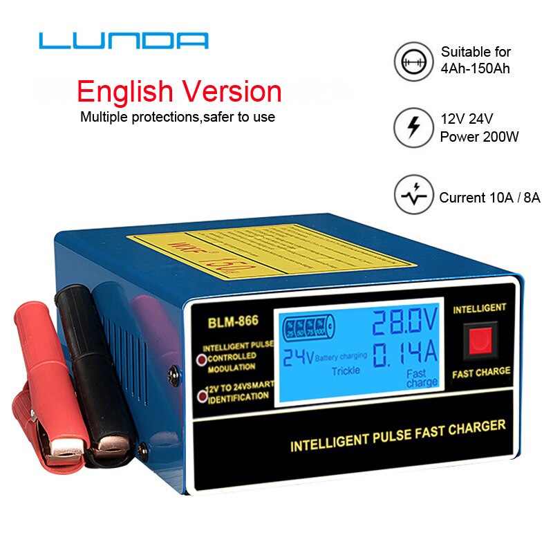Engelse lcd-autoacculader, automatische intelligente pulsreparatie  ac150v-250v 150ah 12/24v met adapter