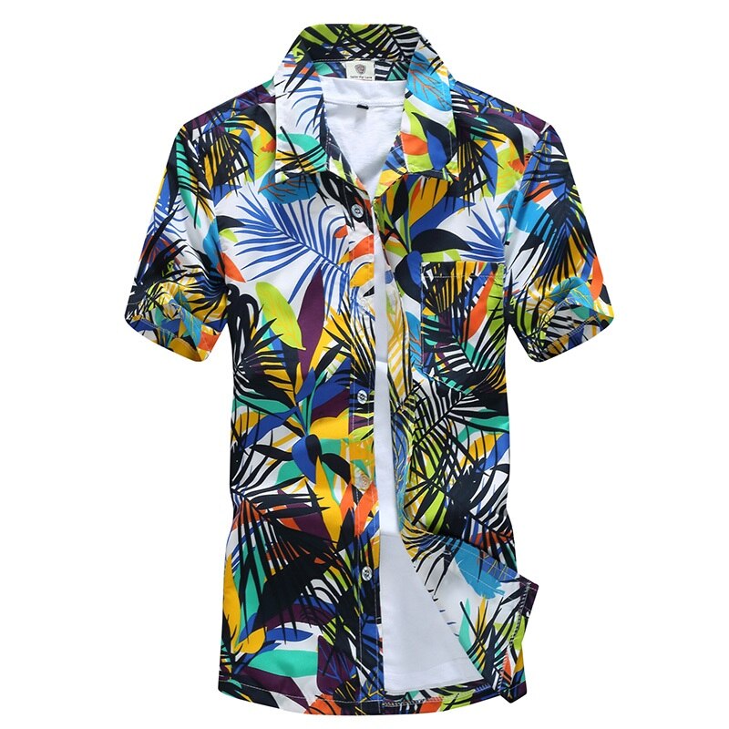 Beach Shirts Men Printed Loose Shirts Summer Tops Men Beach Casual Blouse Male Shirt Men's Short Sleeve Shirt Homme Top: Green / S