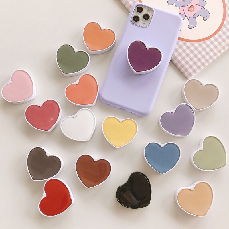 Rotatable gutta percha fold ring finger grip mobile phone holder for iphone xiaomi huawei case Heart shape holder stand bracket